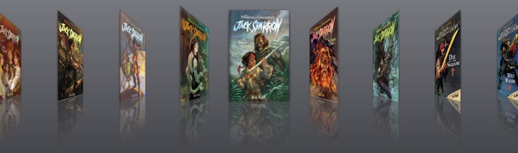 Die Cover der Reihen "Pirates of the Caribbean: Jack Sparrow" und "Pirates of the Caribbean: Legends of the Brethren Court" von Rob Kidd.